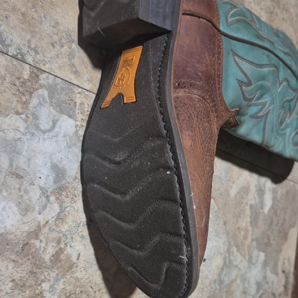 Ariat 14” Heritage Buckaroo Tall Western Boots 14101 Brown Teal Leather 8.5B - Picture 12 of 16